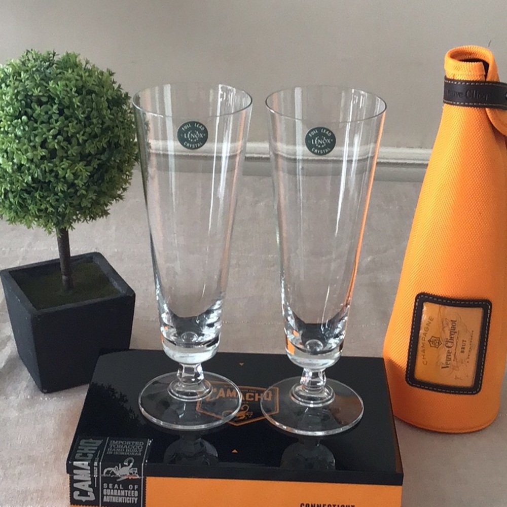 🟠🟠2 NWT Lenox Full Lead Crystal Pilsner Glasses